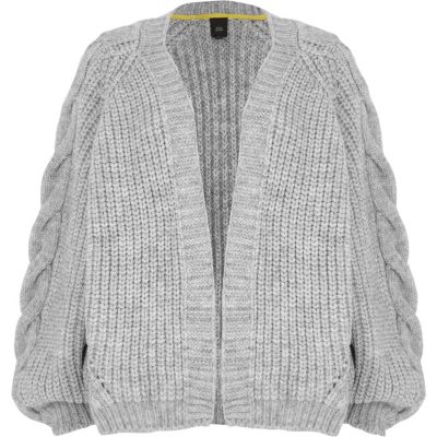 grey chunky cable knit cardigan ybblunj