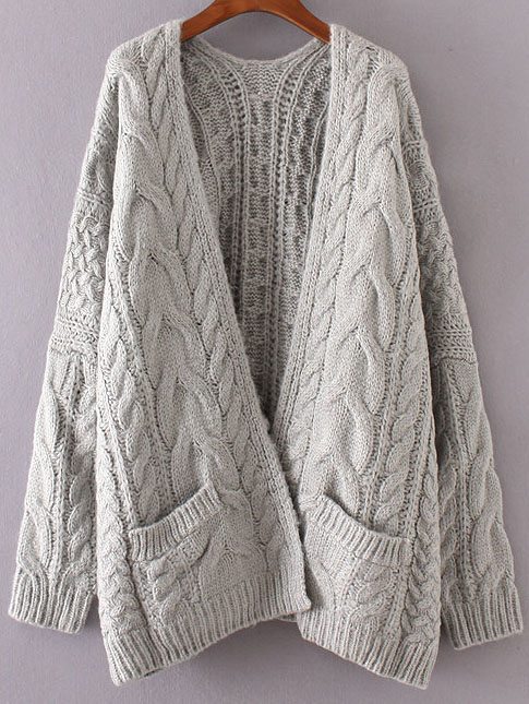 grey drop shoulder cable knit cardigan with pockets ziuehzq