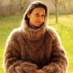 hand knit mohair sweater brown fuzzy turtleneck 10 strands handgestrickte  pullover by azgoutw