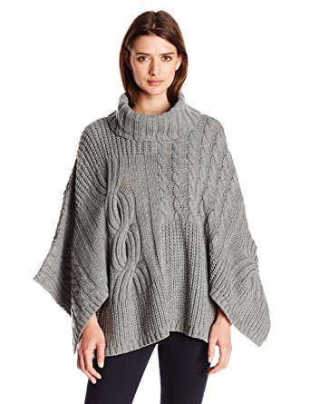 jessica simpson womenu0027s luxor oversized poncho sweater, medium heather grey  combo, large pjelfvm