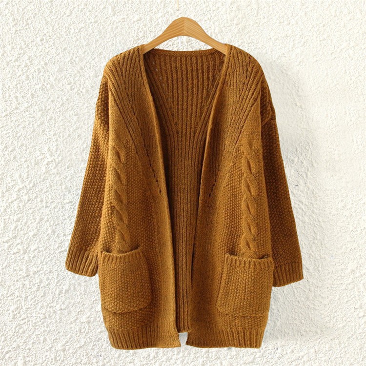 khaki loose cable knit cardigan 15cd00009-3 isbwpvy