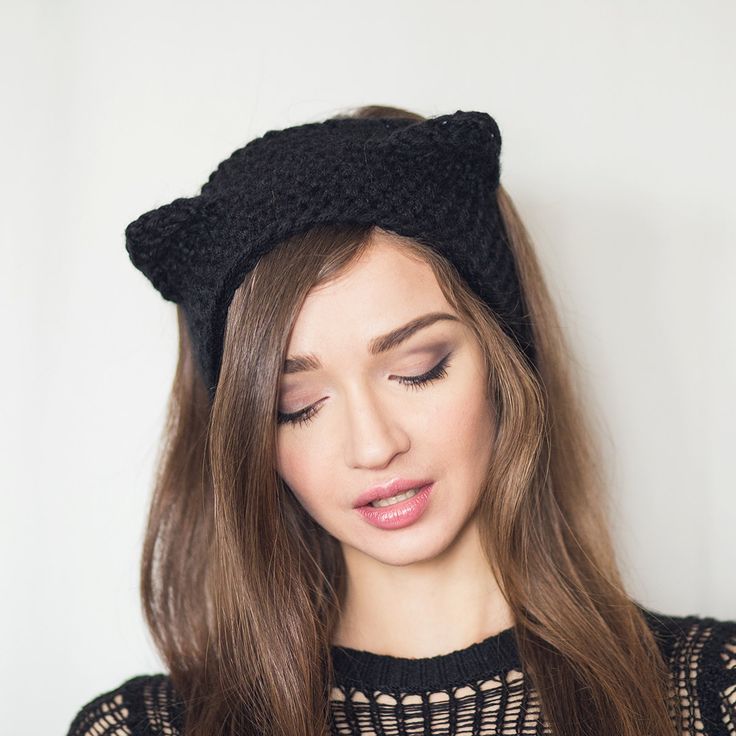 knit headband black cat. fall/winter womens ear-warmer. grey/ black tkbucsx