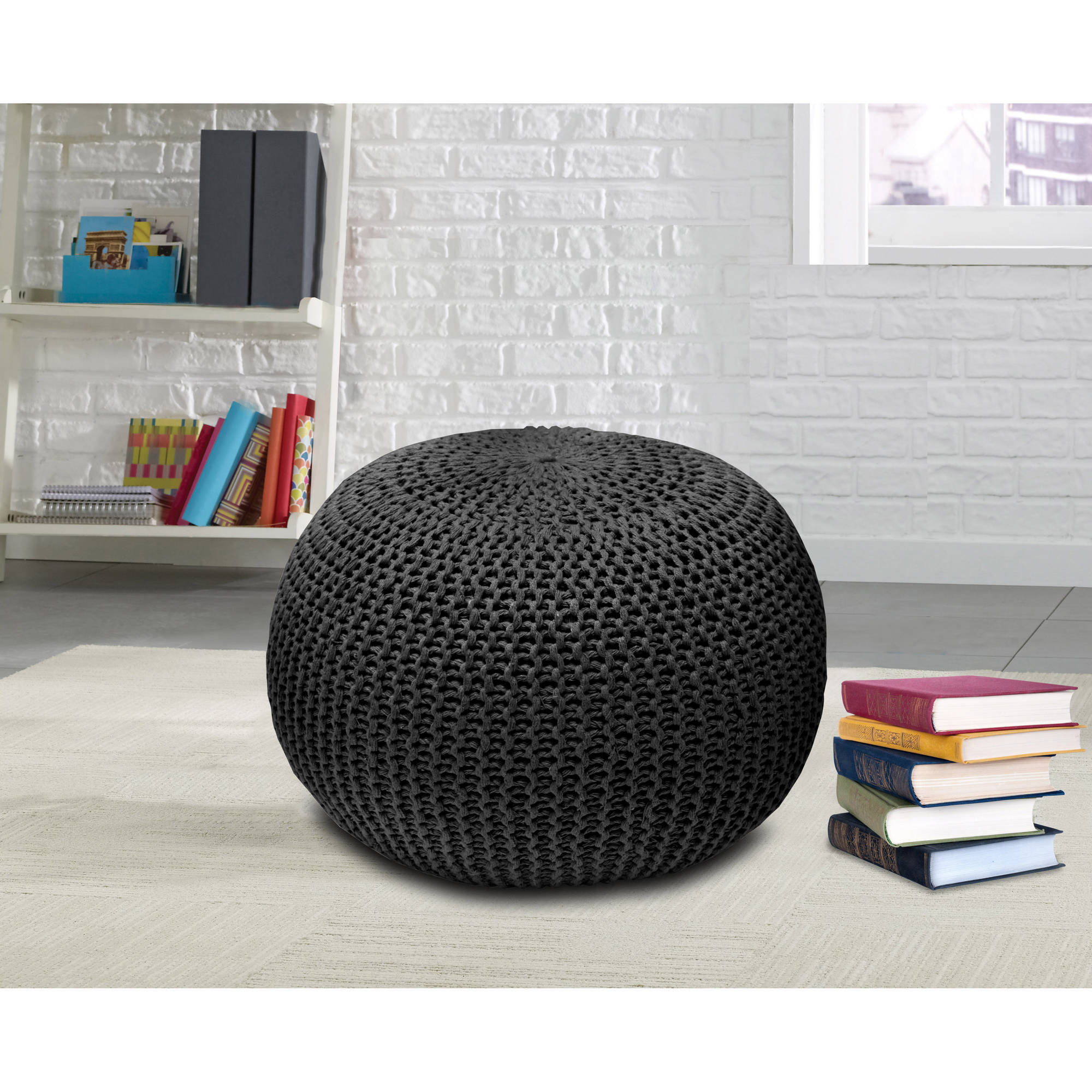 knitted pouf urban shop round knit pouf - walmart.com rfntzgg