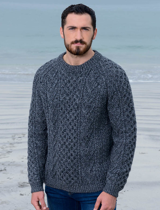 knitted sweaters mens handknit honeycomb stitch sweater - charcoal iiamsjq