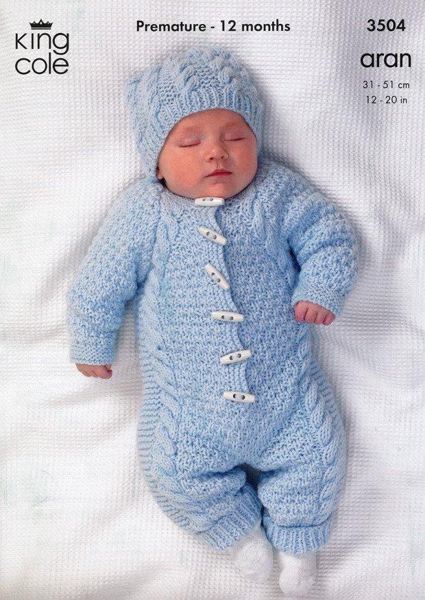 knitting patterns for babies all-in-one in king cole aran (3504)-deramores etpcvhl