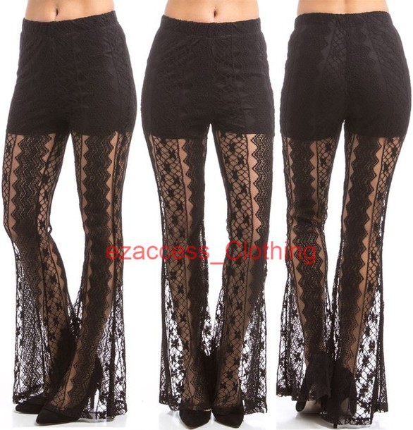 lace leggings for women pants sexy women lace sheer mesh palazzo pants wide leg bell bott lace hkjvyew