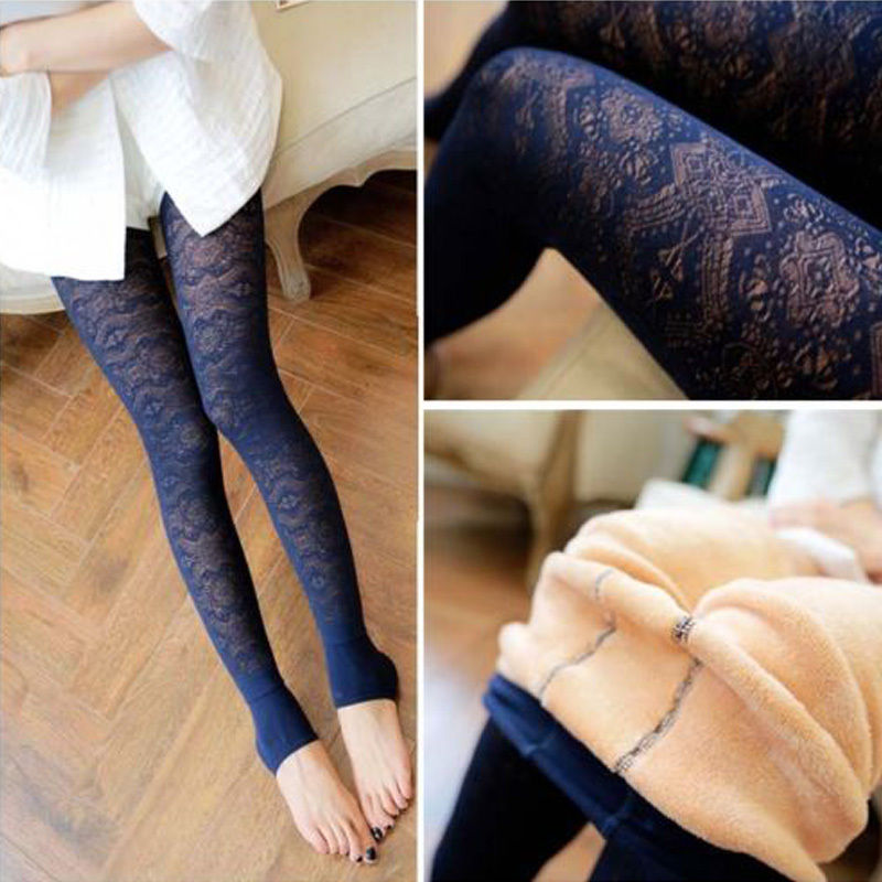 lace leggings for women women fashion sexy lace leggings pants winter thick fleece lined warm wugnasc