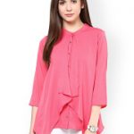 Ladies tops rare pink georgette layered top with cut-out detail dhmoklu