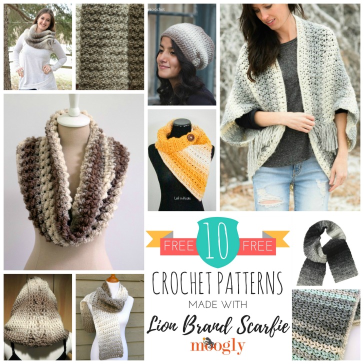 lion brand patterns 10 free crochet patterns made with lion brand scarfie - roundup on sabryil