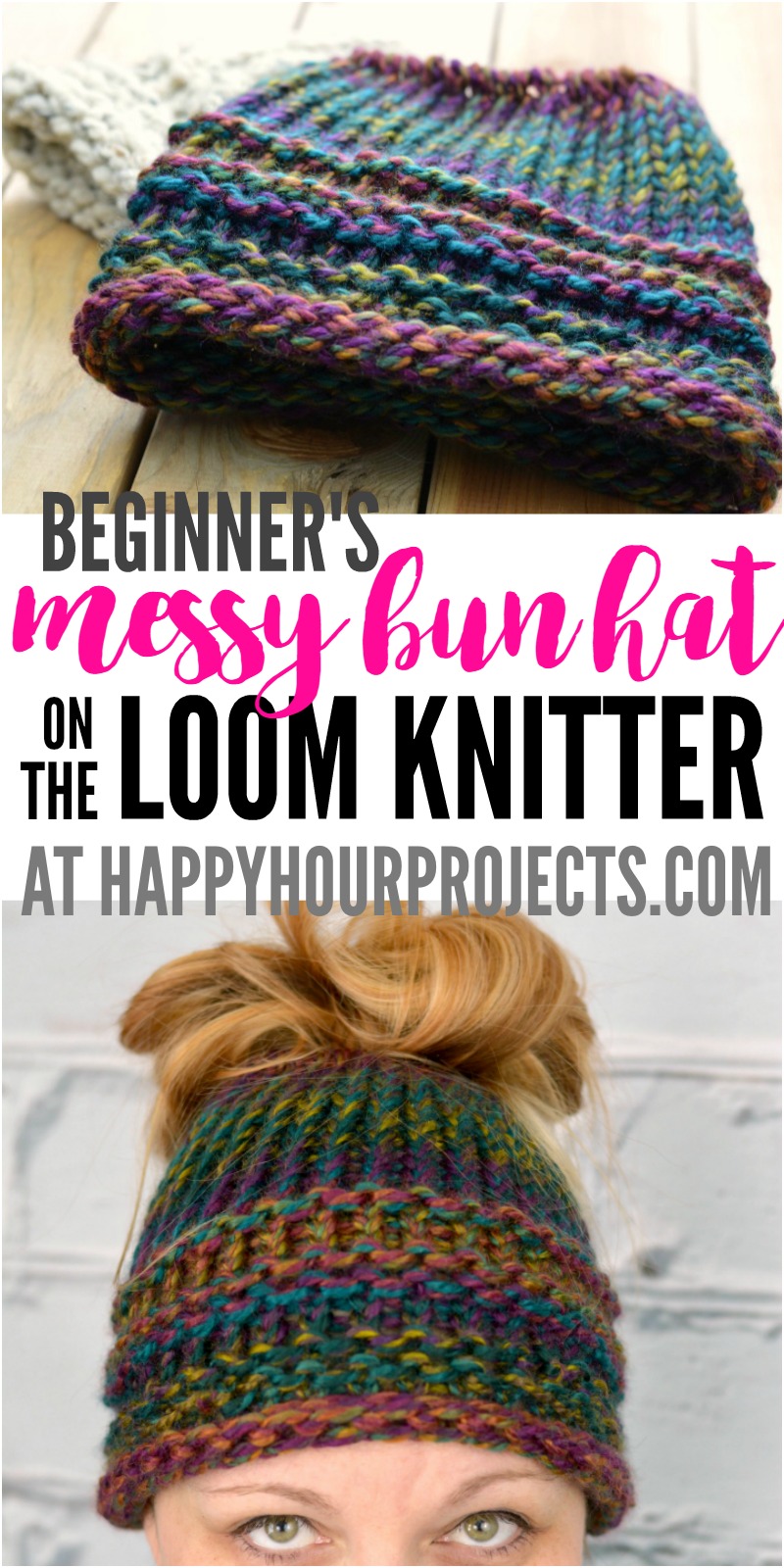 loom knitting patterns beginners messy bun hat using the loom knitter at happyhourprojects.com |  2-hour alfpjcd