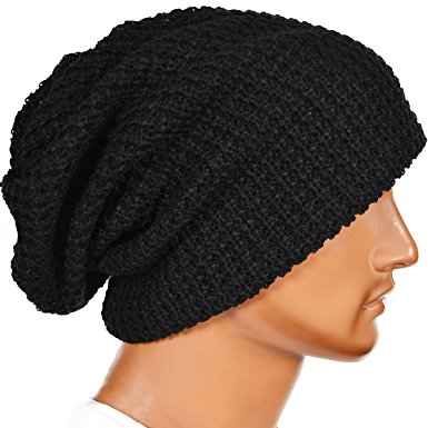 mens slouchy long black beanie knit cap for summer winter vpodaku
