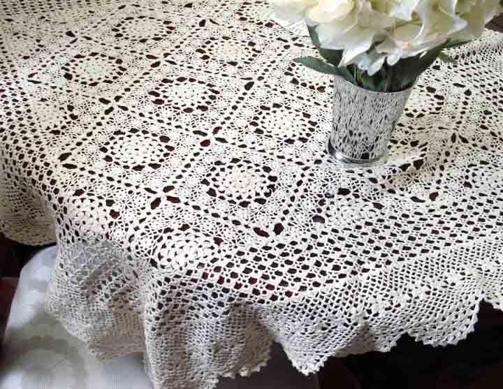 noemie ecru raised pattern crochet tablecloth louhqyg