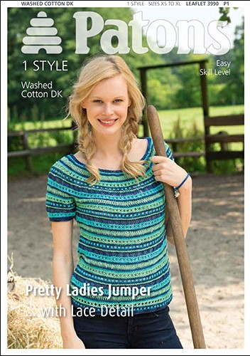 Patons Knitting Patterns patons washed cotton dk pretty ladies jumper knitting pattern 3990. ryihxsr