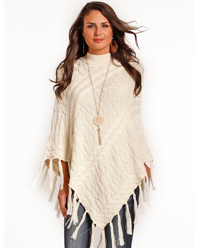 powder river outerfitters ladies cream fringe poncho sweater gadgzkg