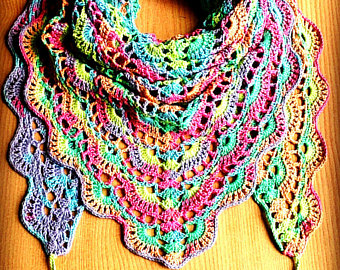 rainbow crochet shawl crochet cotton shawl rainbow triangle scarf colorful  triangle shawl ujnilgc