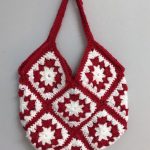 red and white 13 granny square crochet bag, crochet purse, crochet handbag, shnhfuk