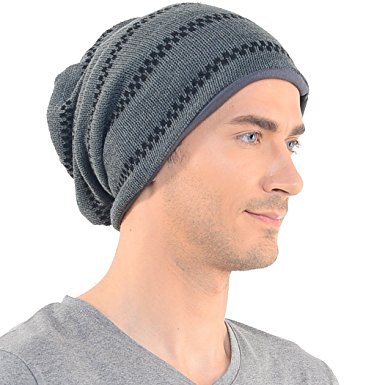 stylish mens slouch beanie long knit cap skull hat gray b734 zaxeklq