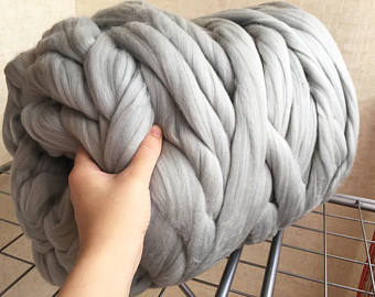 Super Bulky Yarn gray merino yarn - unspun yarn -unspun wool - chunky yarn - handspun aciapyw