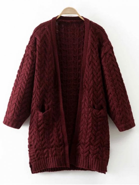 trendy thickening cable knit cardigan - wine red one size wsieirg