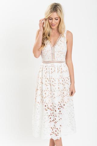 white crochet dress ... isabella white lace crochet midi dress ... xuvchba