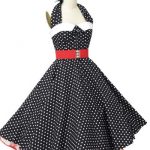 1950s Swing Dresses-50s Style Black and White Polka Dot Halter Dress