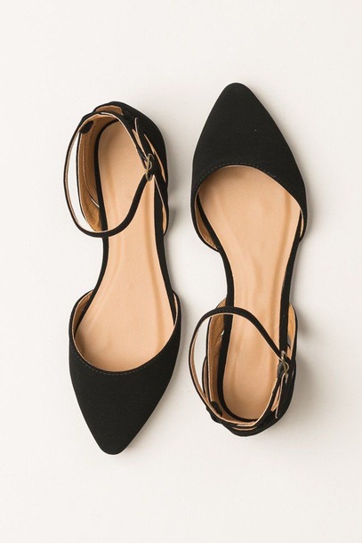 shoes, black shoes, black pointed flat, ankle strap, flats, black