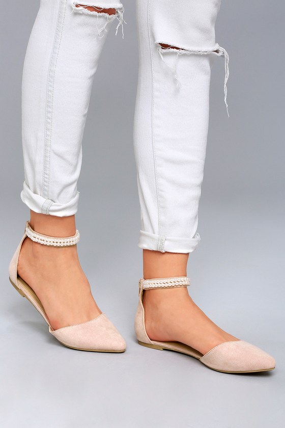 Chic Blush Pink Flats - Pearl Flats - Pointed Flats - Blush Suede Flats
