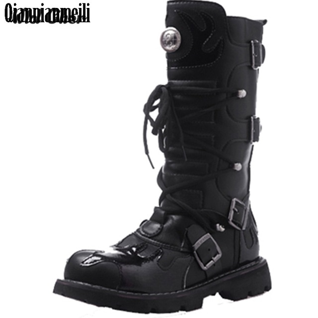 High Quality Genuine Leather Men high Boots Black Military Boots