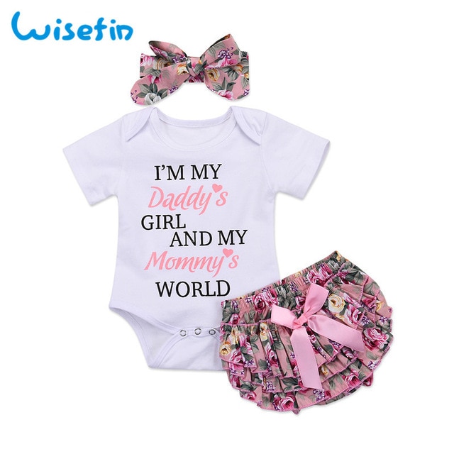 Wisefin Newborn Girl Boutique Clothes Set Summer 3Pcs Floral Toddler