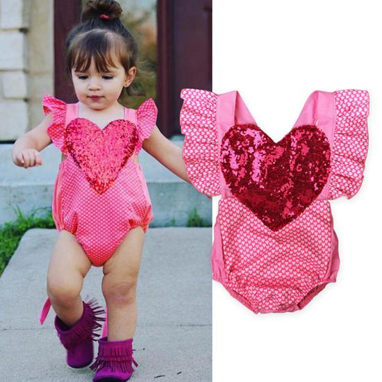 2016 Baby Girl Gold Sequins Romper Newborn Onesies Red Summer Romper