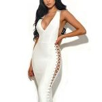 Riyo Lattice Cut Out Sexy White Bandage Dress | Fashion Miami Styles
