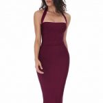 41% OFF] 2019 Halter Fitted Bandage PromDress In DEEP RED S | ZAFUL