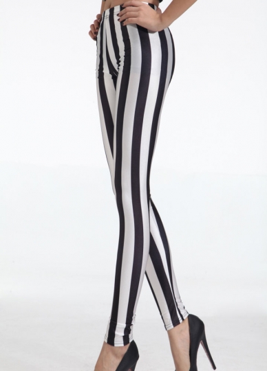 Women's Black And White Vertical Striped Zebra Leggings