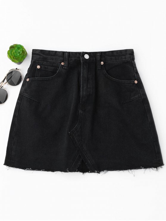 36% OFF] 2019 High Waisted Cutoffs Mini Denim Skirt In BLACK S | ZAFUL