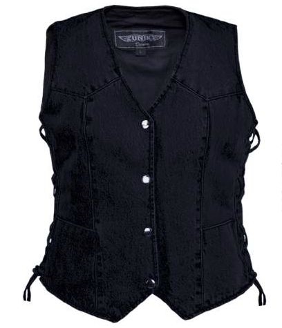 Women's Black Denim Motorcycle Vest l Concealed Carry