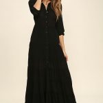 Boho Dress - Black Dress - Maxi Dress - Long Sleeve Dress - $74.00
