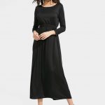 40% OFF] 2019 Long Sleeve Elastic Waist Maxi Dress In BLACK XL | ZAFUL