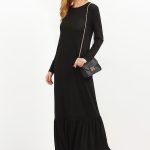 Black Long Sleeve Ruffle Hem Maxi Dress | SHEIN