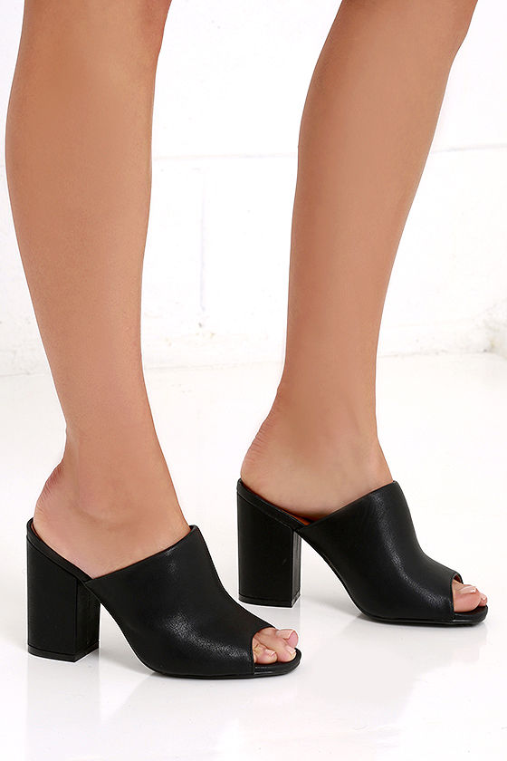 Chic Black Heels - Peep-Toe Mules - Peep-Toe Heels - $27.00