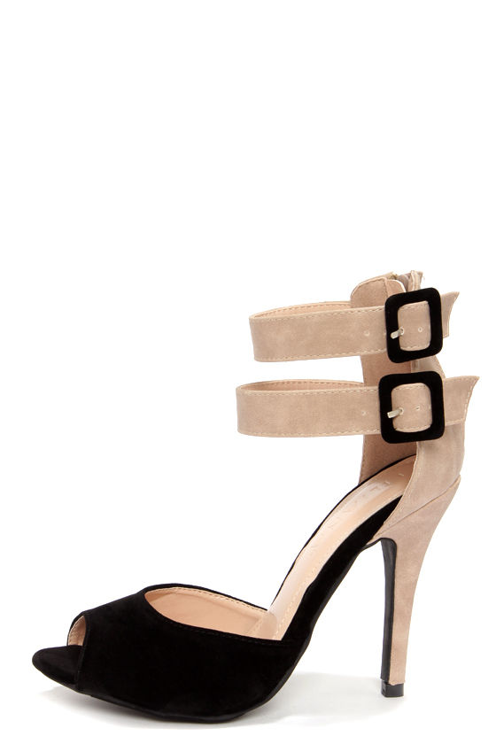 Sexy Black Heels - Peep Toe Heels - Ankle Strap Heels - $32.00