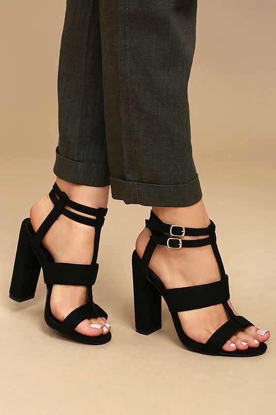 Sexy Black Heels - Vegan Suede Heels - Strappy Heels - Peep Toe