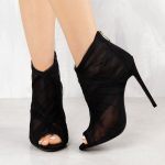 Women's Black Sexy Lace Ankle Booties Peep Toe Heels Stiletto Heels
