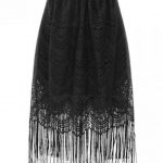 32% OFF] 2019 Black Fringe High Waist A-Line Lace Skirt In BLACK S