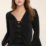 Lovely Black Top - Long Sleeve Top - Lace-Up Top - Satin Blouse - $43.00