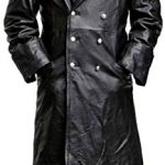 German Style Classic Military Officer Black Leather Trench Coat at