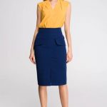 Navy Blue Pencil Skirt With Front Flap Pockets u2013 So Chic Boutique
