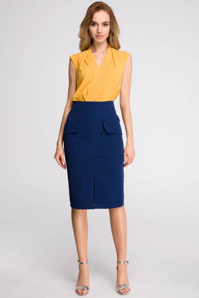 Navy Blue Pencil Skirt With Front Flap Pockets u2013 So Chic Boutique