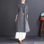 boutique gray print long cotton dress oversize O neck gown boutique