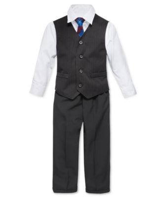 Nautica Little Boys' 4-Piece Tie, White Shirt, Pinstripe Vest, Black