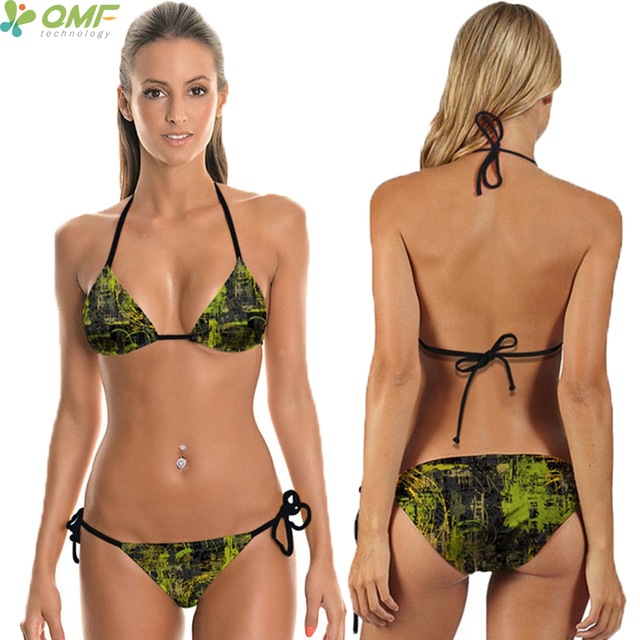2018 Green Camo Bikinis Set Printed Camouflage Pattern Swimsuits